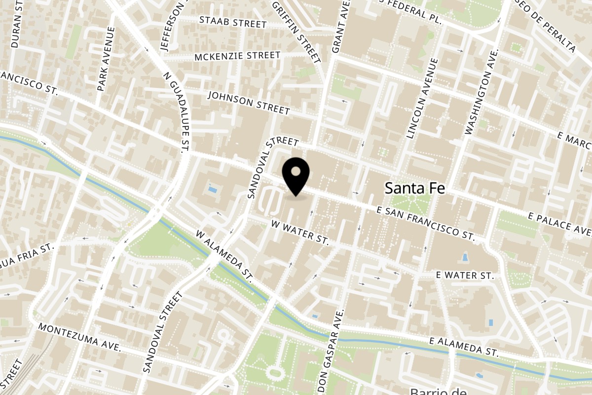 Map showing the location of Tia Sophia's on 210 W San Francisco St in Santa Fe